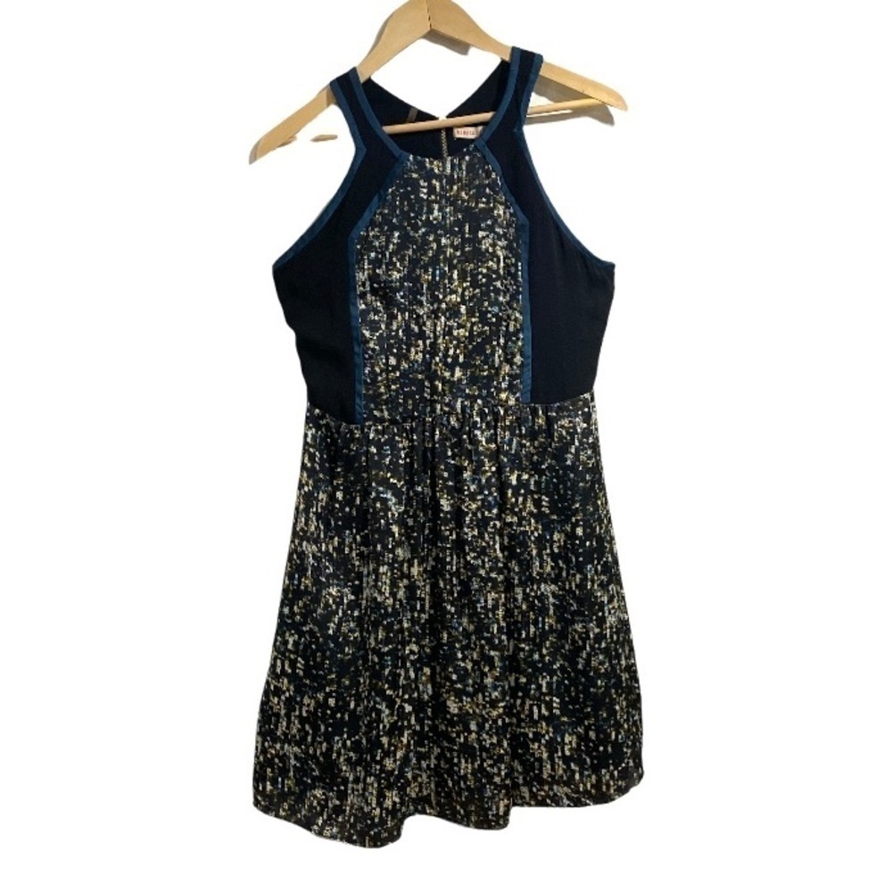 Rebecca Taylor dress abstract print‎ black & green size 6 exposed back zipper